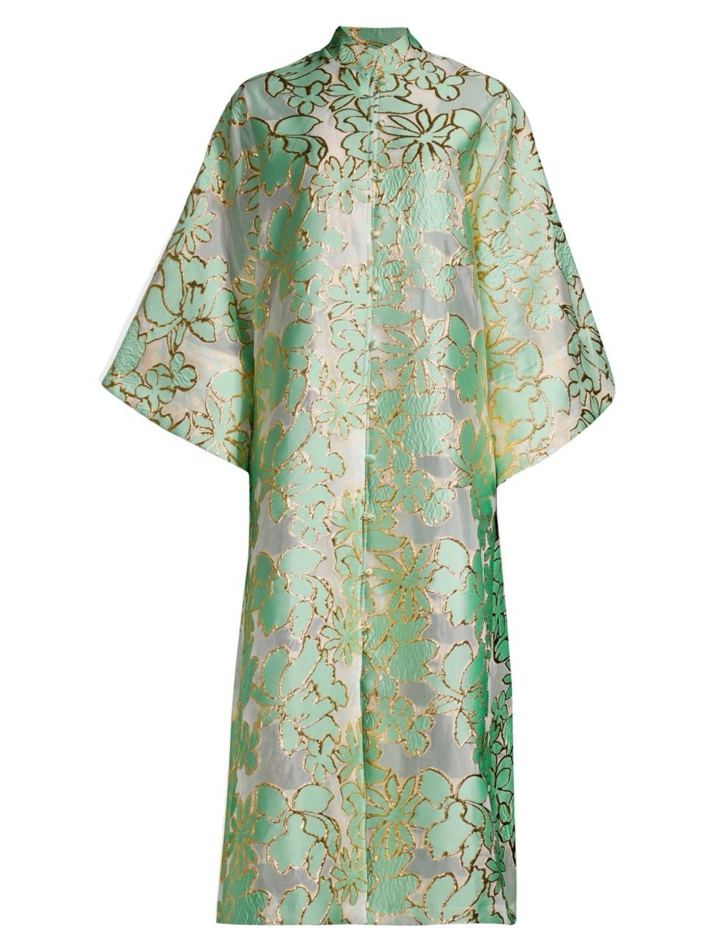 La Vie Style House Floral Brocade Maxi Caftan Dress Mint Gold NEW